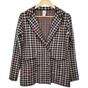 EUC Joie Knit Blazer Sweater Houndstooth Print Gold Buttons Pocket Oversized XS